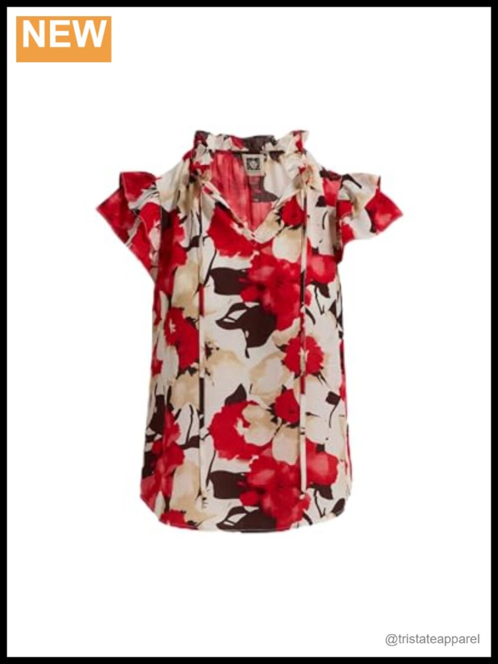 Anne Klein Women's Ruffle Sleeve Tie Printed Crepe Blouse